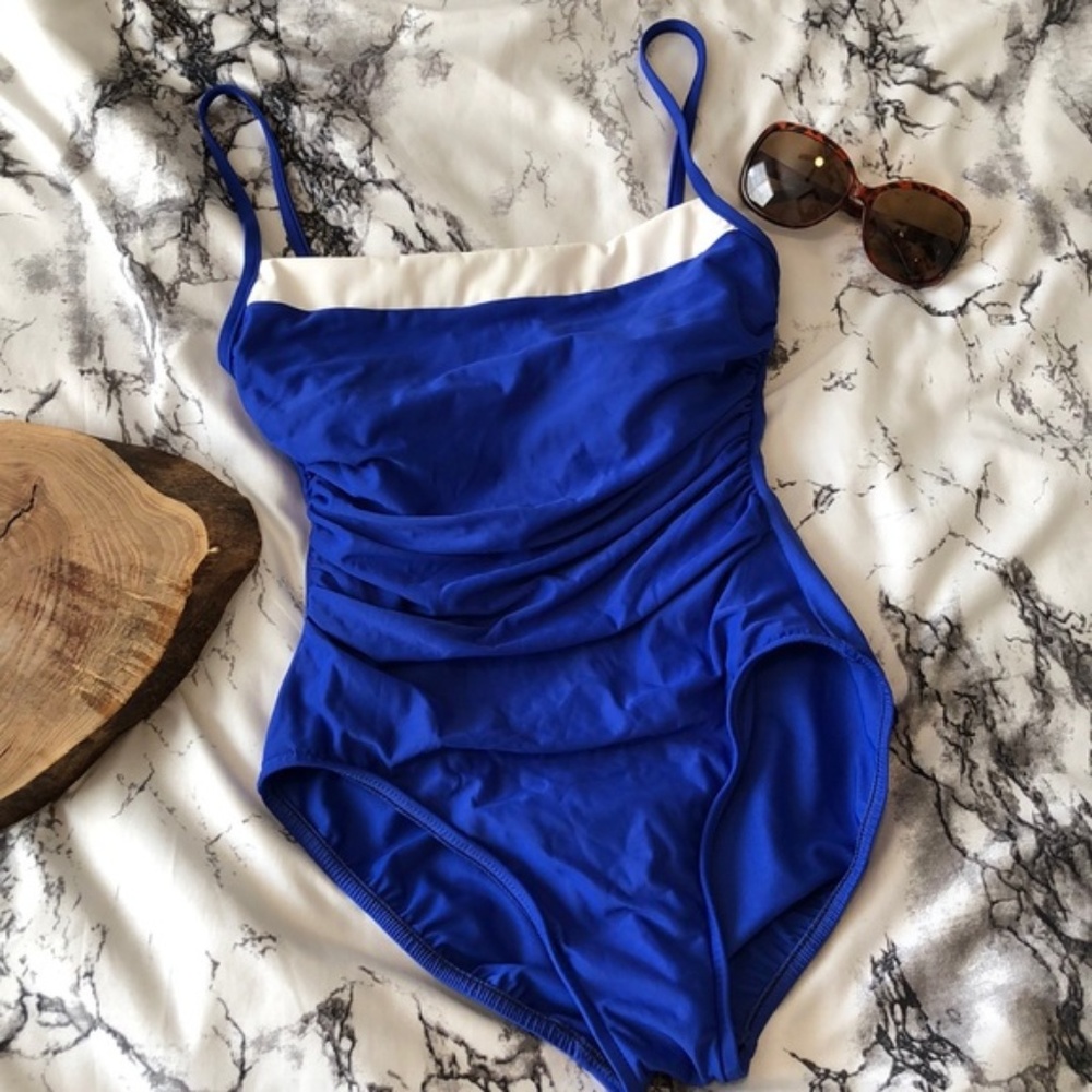 Royal Blue w White Colorblock Slimming One Piece